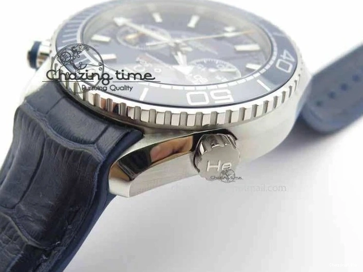 0129 EyeCatching Planet Ocean Master Chronometer SS OM 1:1 Best Edition Blue Dial On Leather Strap A 8176